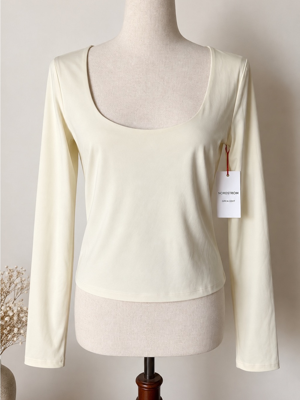 Open Edit Women's Cream Scoop Neck Long Sleeve Top- XL NWT- Nordstrom